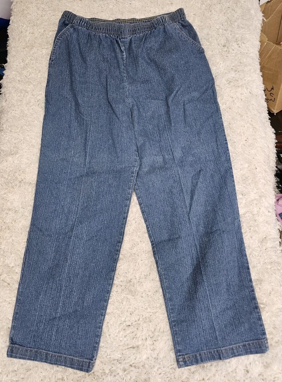 Laura Scott Vintage Denim Pull On Pants Women Size 16 Elastic Waist Textured Fit